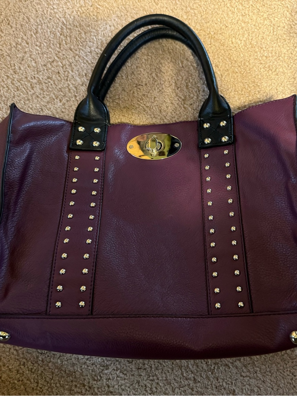 Charming Charlie Plum Tote with Black Handles and Gold Hardware
